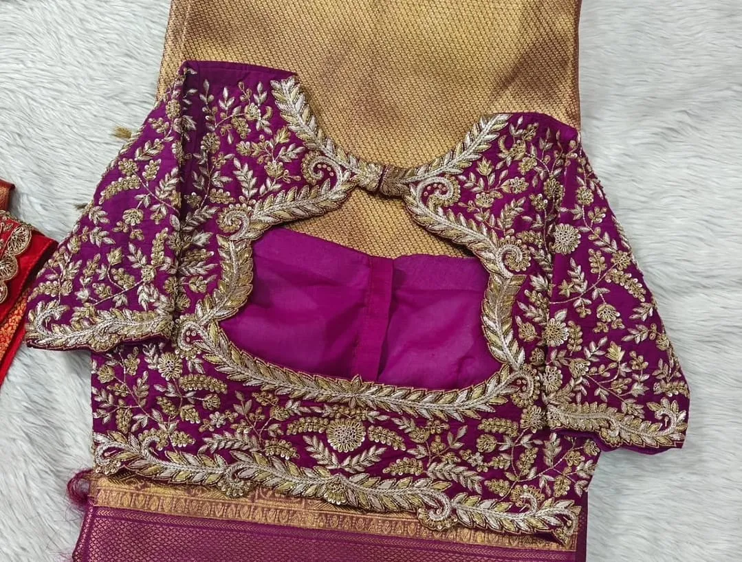 Shop Grand Bridal Blouse Online  Pink Raw Silk with Stunning Maggam Aari Work