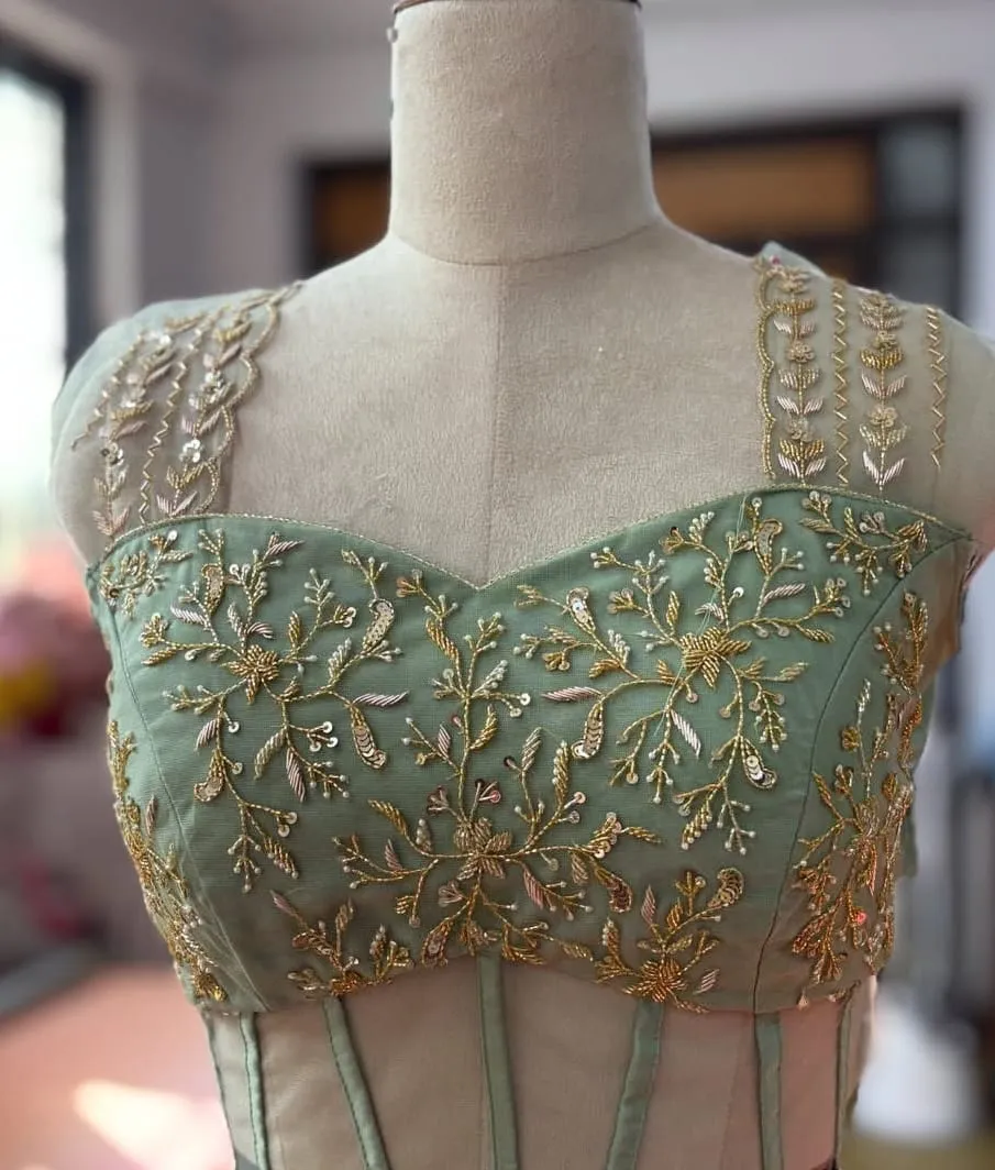 Shop Teal Green Corset Maggam Work Blouse  Bridal Luxury at Best Price