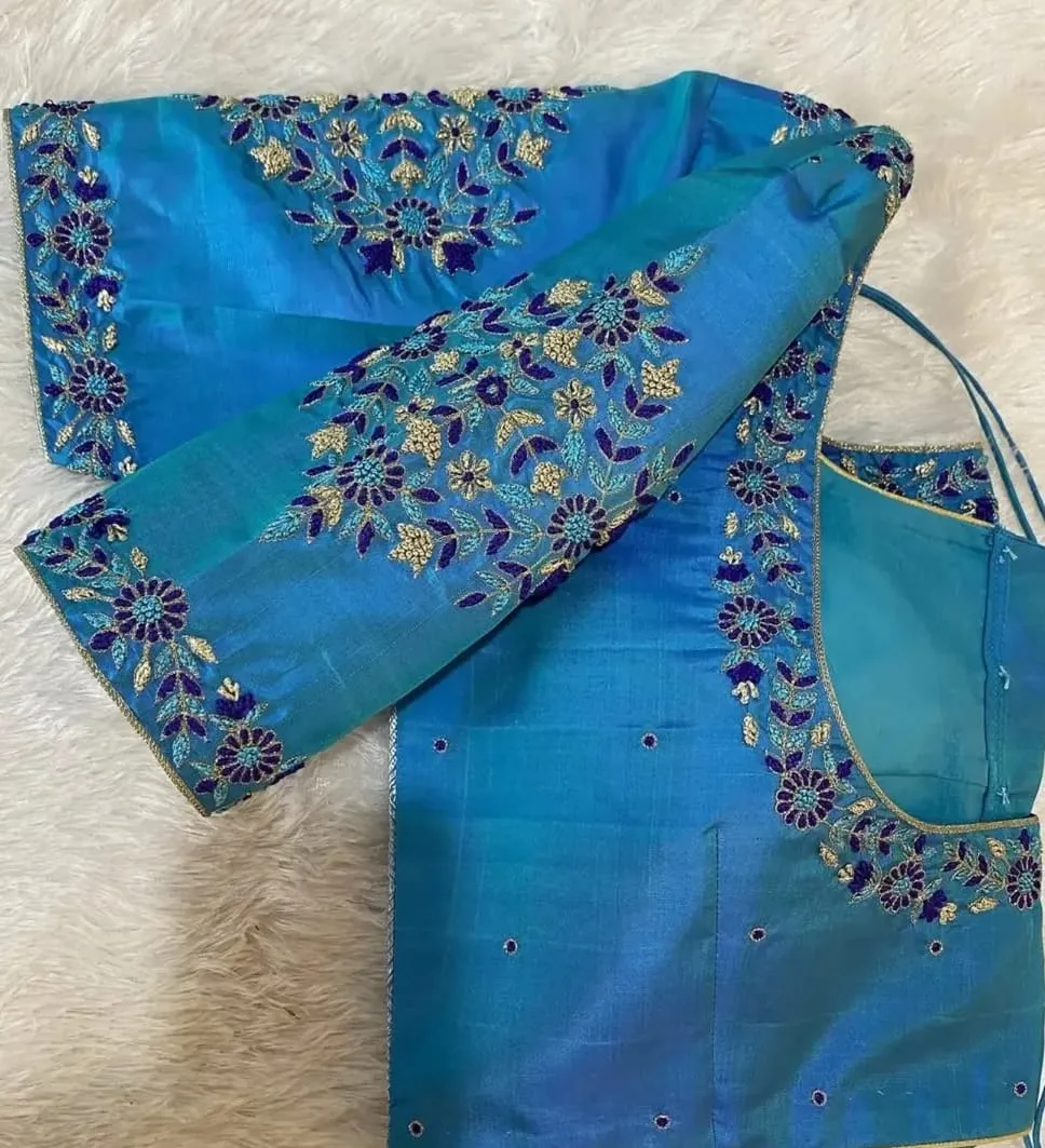 Sky Blue Bridal Maggam Aari Work Blouse for Wedding  Buy Online  Handcrafted Designer Blouse