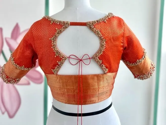 Stunning Affordable Orange Designer Blouse for Weddings  Sangeet  Zardosi  Maggam