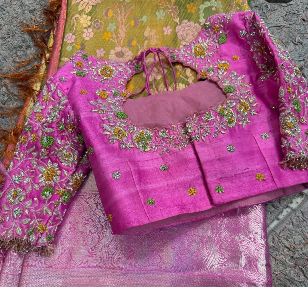 Stunning Pink Raw Silk Bridal Maggam Work Blouse  Royal Wedding Collection