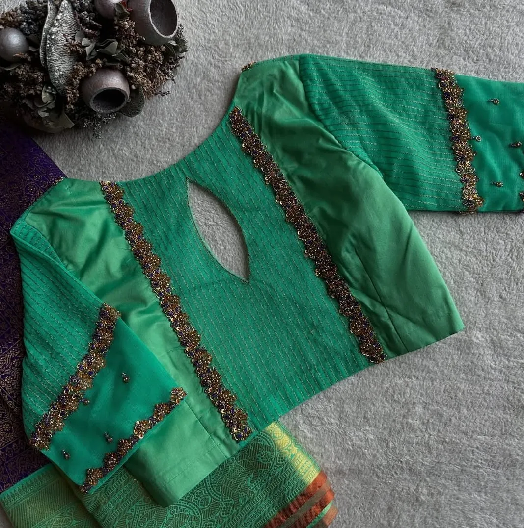 Teal Green Bridal Blouse with Heavy Maggam Embroidery Grand Wedding Blouse Designs