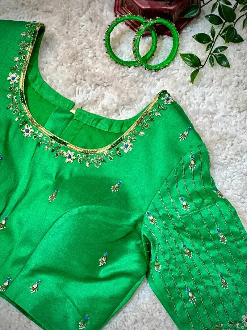 Trending Green Maggam Work Blouse Design  Handcrafted Bridal Wear