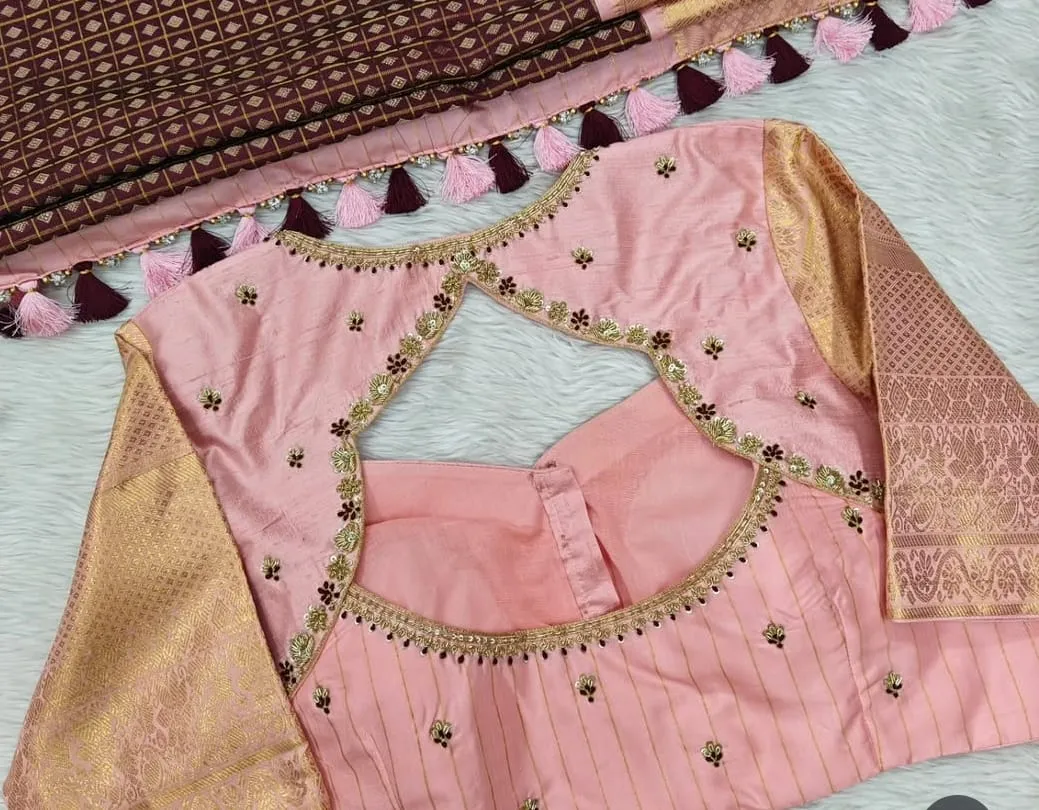 Trending Peach Party Wear Blouse with Maggam Aari Work  Tailor Made Designer Fit