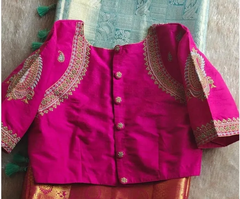 Trending Pink Classy Maggam Work Blouse Heavy Hand Embroidery Bridal Saree Blouse