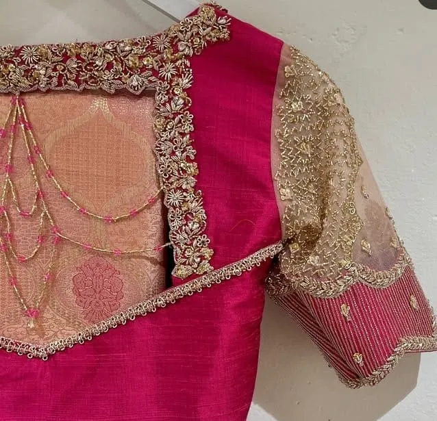TRENDING Pink Net Maggam Work Blouse  Flawless Designer Style for Weddings Events