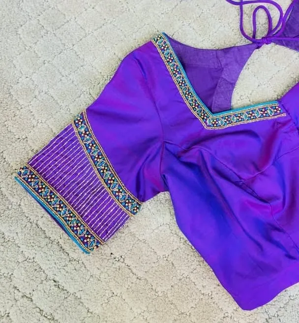 Violet Maggam Work Blouse Simple Design  Affordable Saree Blouse  New Collection