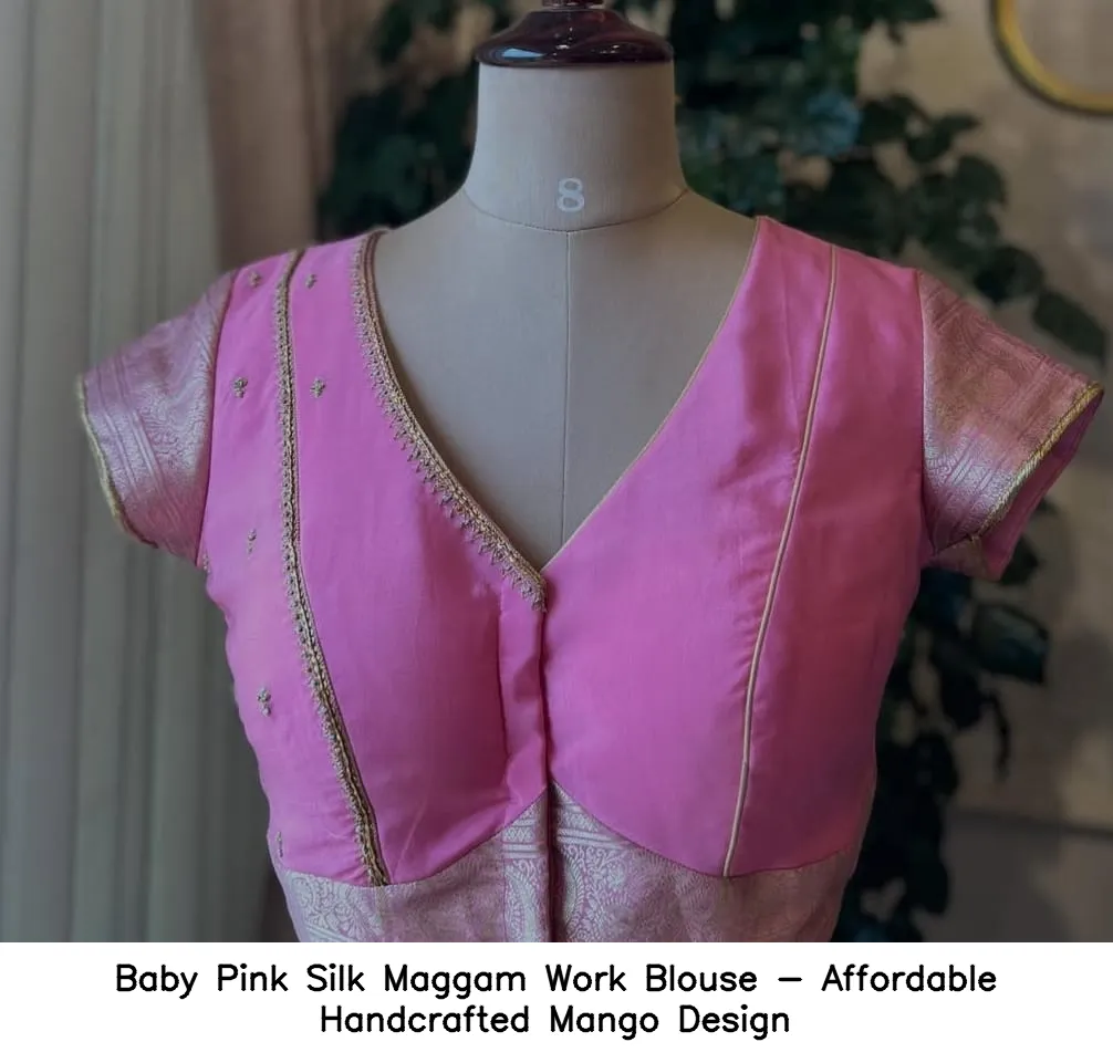 Baby Pink Silk Maggam Work Blouse - Affordable Handcrafted Mango Design