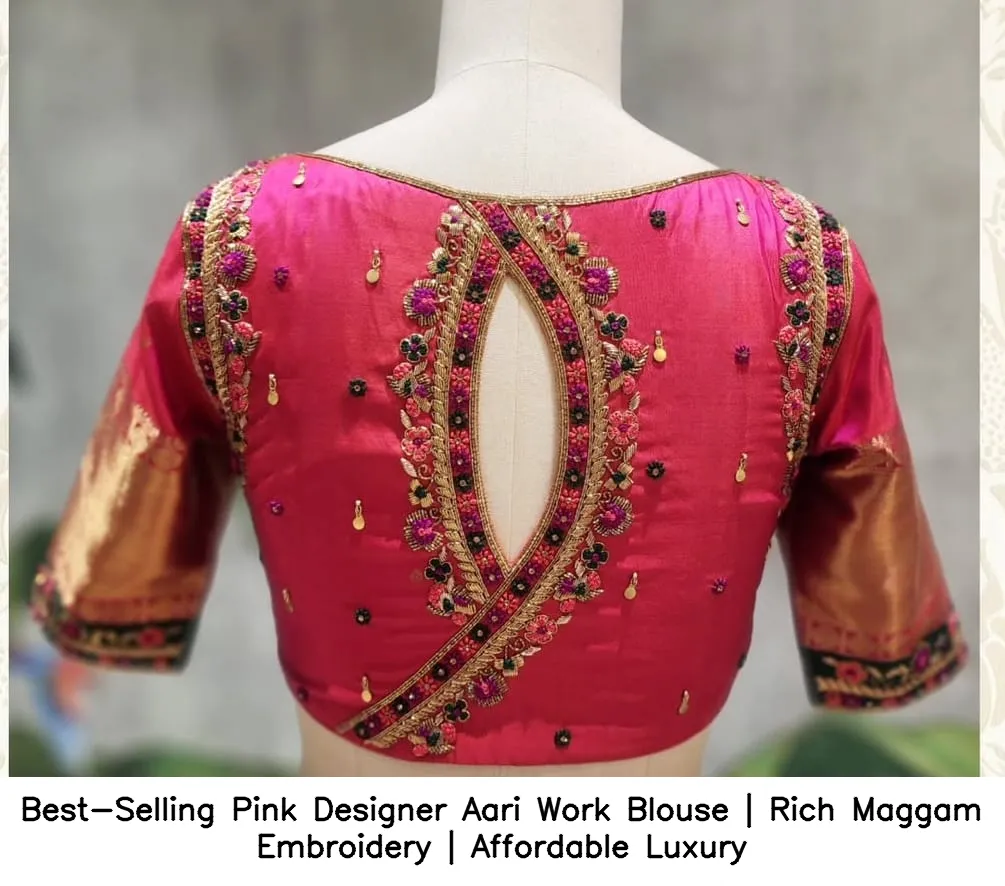 Best-Selling Pink Designer Aari Work Blouse | Rich Maggam Embroidery | Affordable Luxury