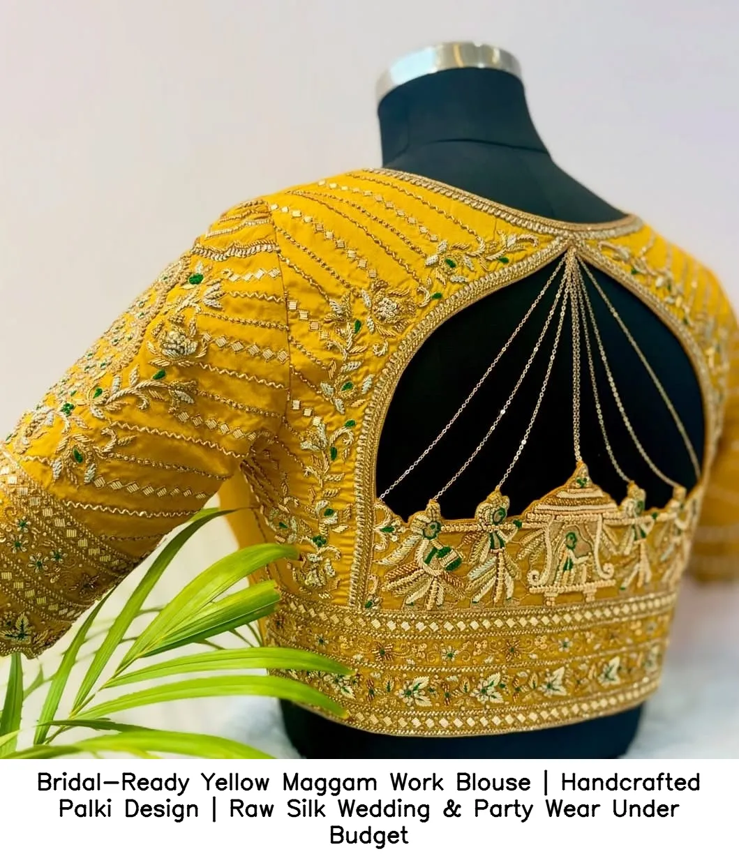Bridal-Ready Yellow Maggam Work Blouse | Handcrafted Palki Design | Raw Silk Wedding & Party Wear Under Budget