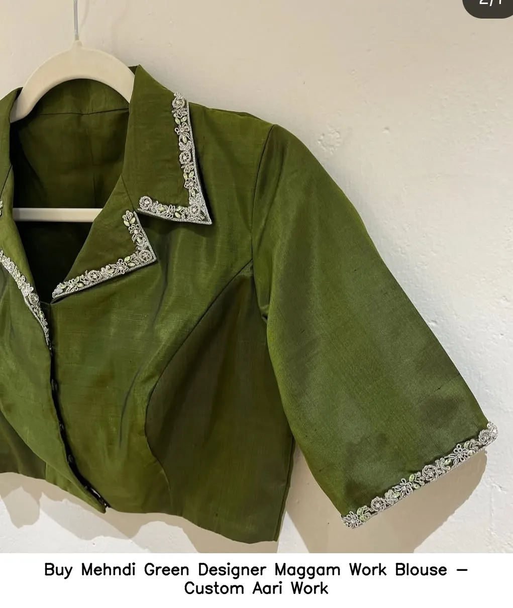 Buy Mehndi Green Designer Maggam Work Blouse - Custom Aari Work