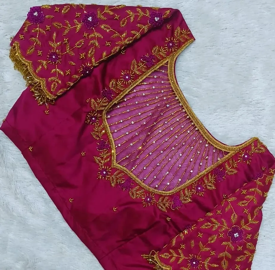 Buy Pink Maggam  Aari Work Blouse Online Latest Traditional Designer Style