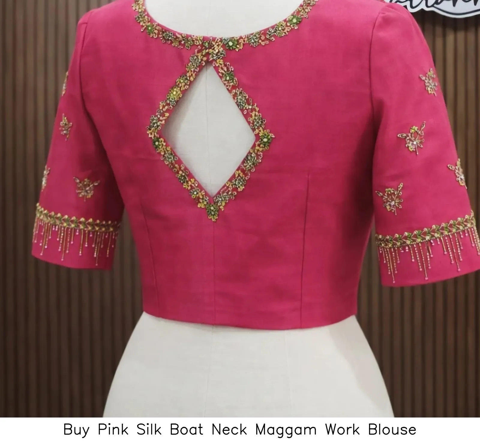Buy Pink Silk Boat Neck Maggam Work Blouse