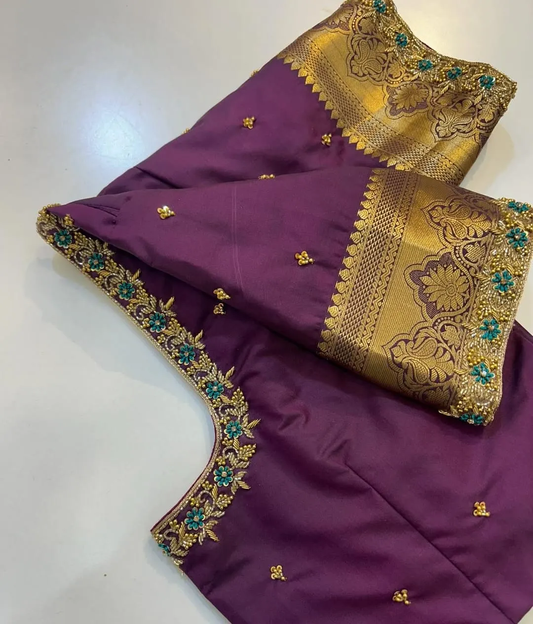 Chic  Affordable Purple Handcrafted Maggam Blouse  Elevate Your Style