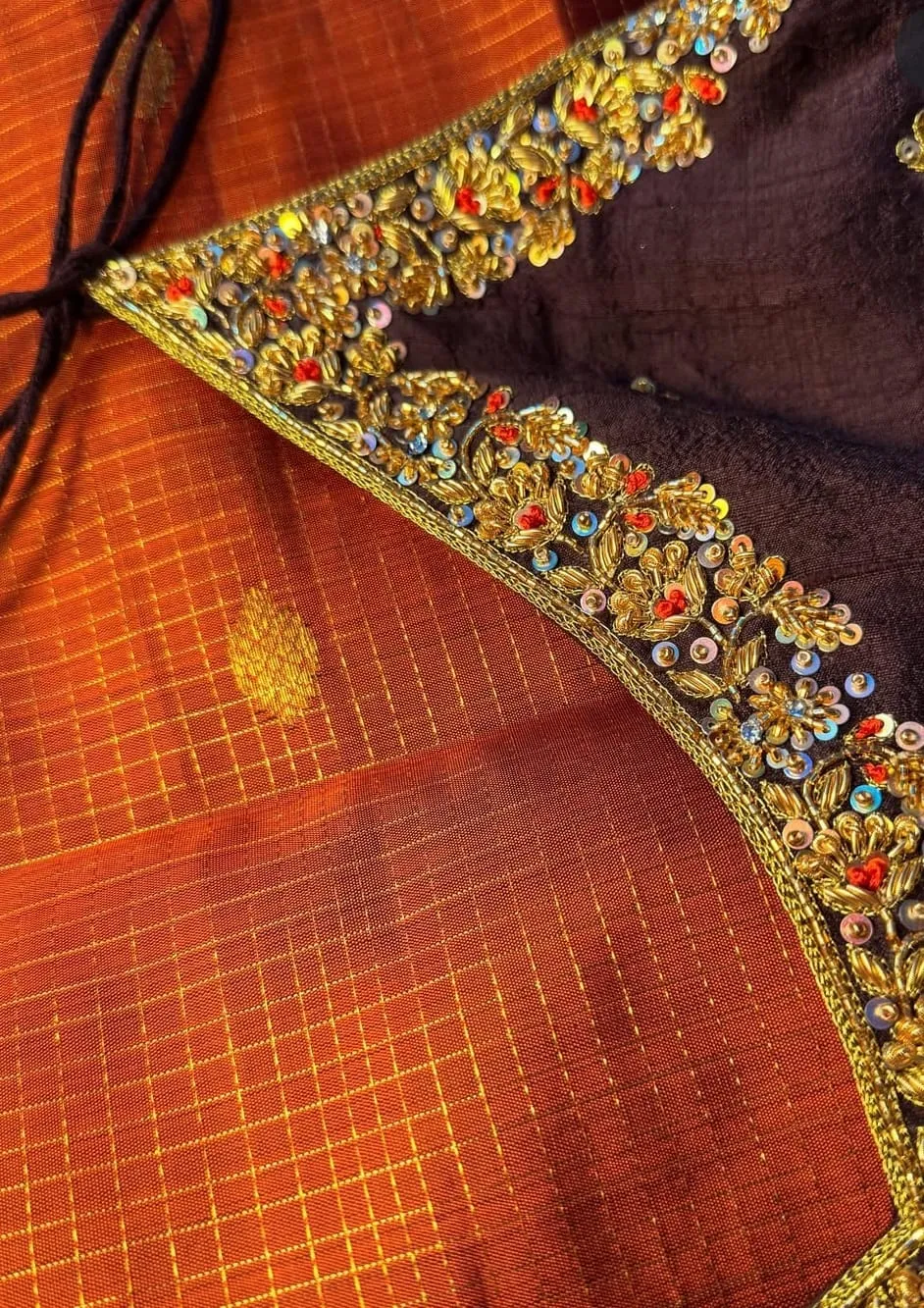 Coffee Brown Bridal Maggam Work Blouse  Luxurious Handmade Designer Saree Blouse