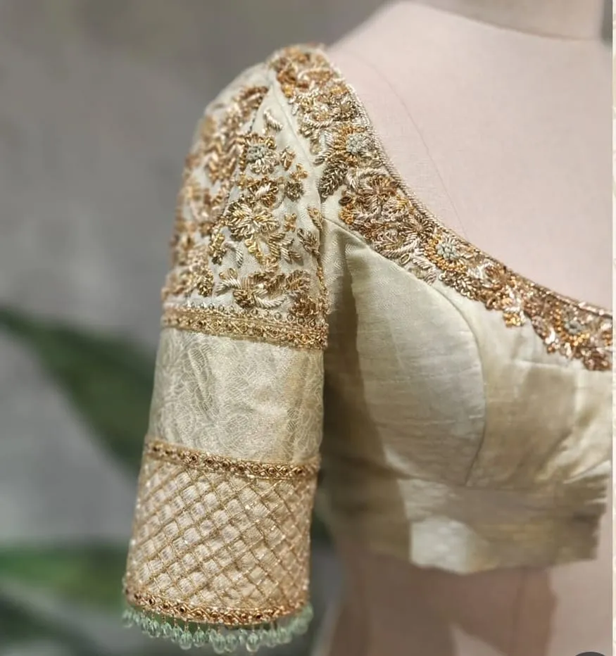 Cream Zardosi Maggam Work Blouse Designs That Will Elevate Your Bridal Look