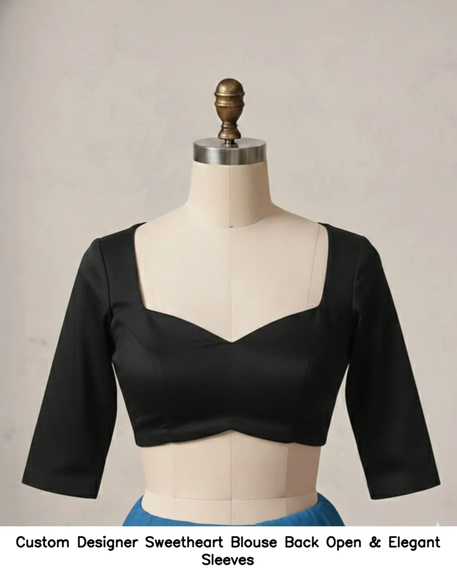 Custom Designer Sweetheart Blouse – Back Open & Elegant Sleeves