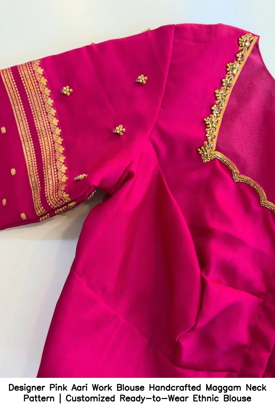 Designer Pink Aari Work Blouse – Handcrafted Maggam Neck Pattern | Customized Ready-to-Wear Ethnic Blouse