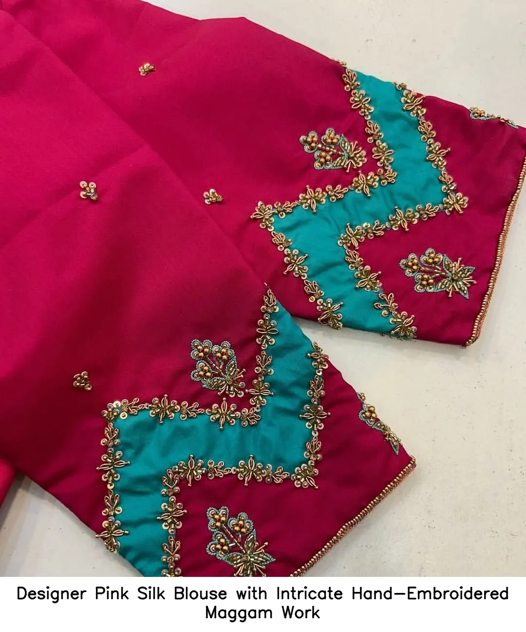 Designer Pink Silk Blouse with Intricate Hand-Embroidered Maggam Work