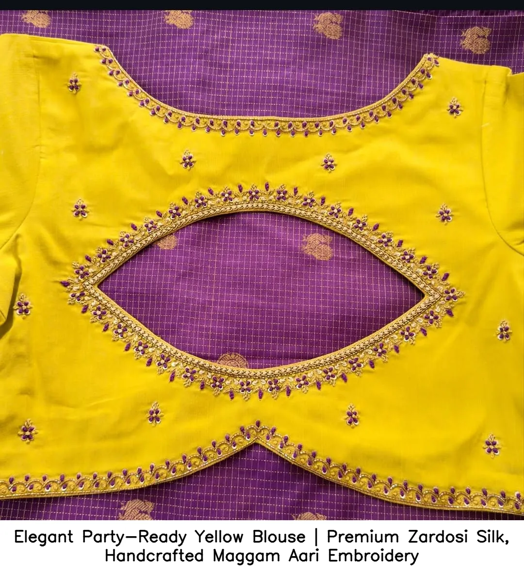 Elegant Party-Ready Yellow Blouse | Premium Zardosi Silk, Handcrafted Maggam  Aari Embroidery