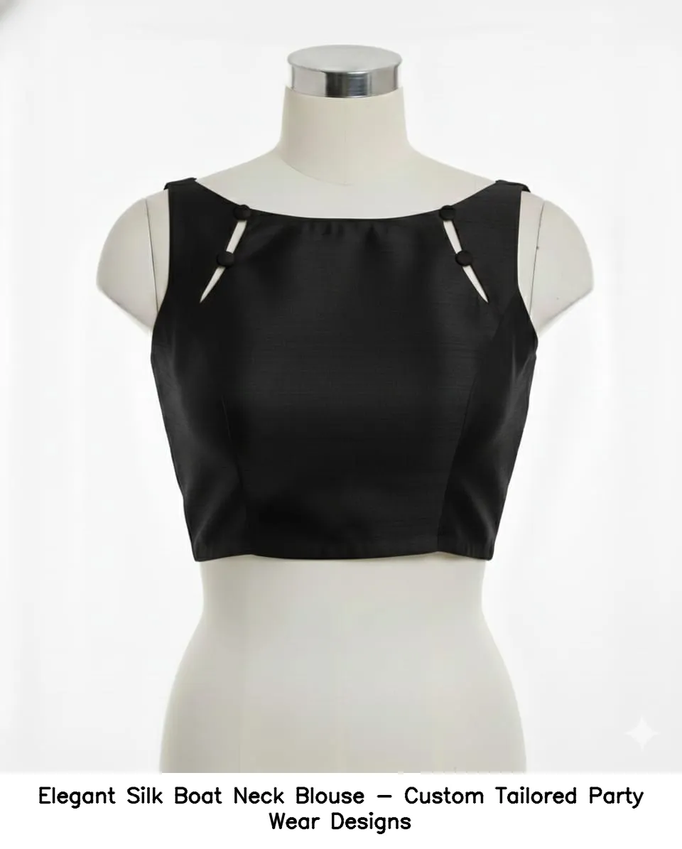 Elegant Silk Boat Neck Blouse - Custom Tailored Party Wear Designs