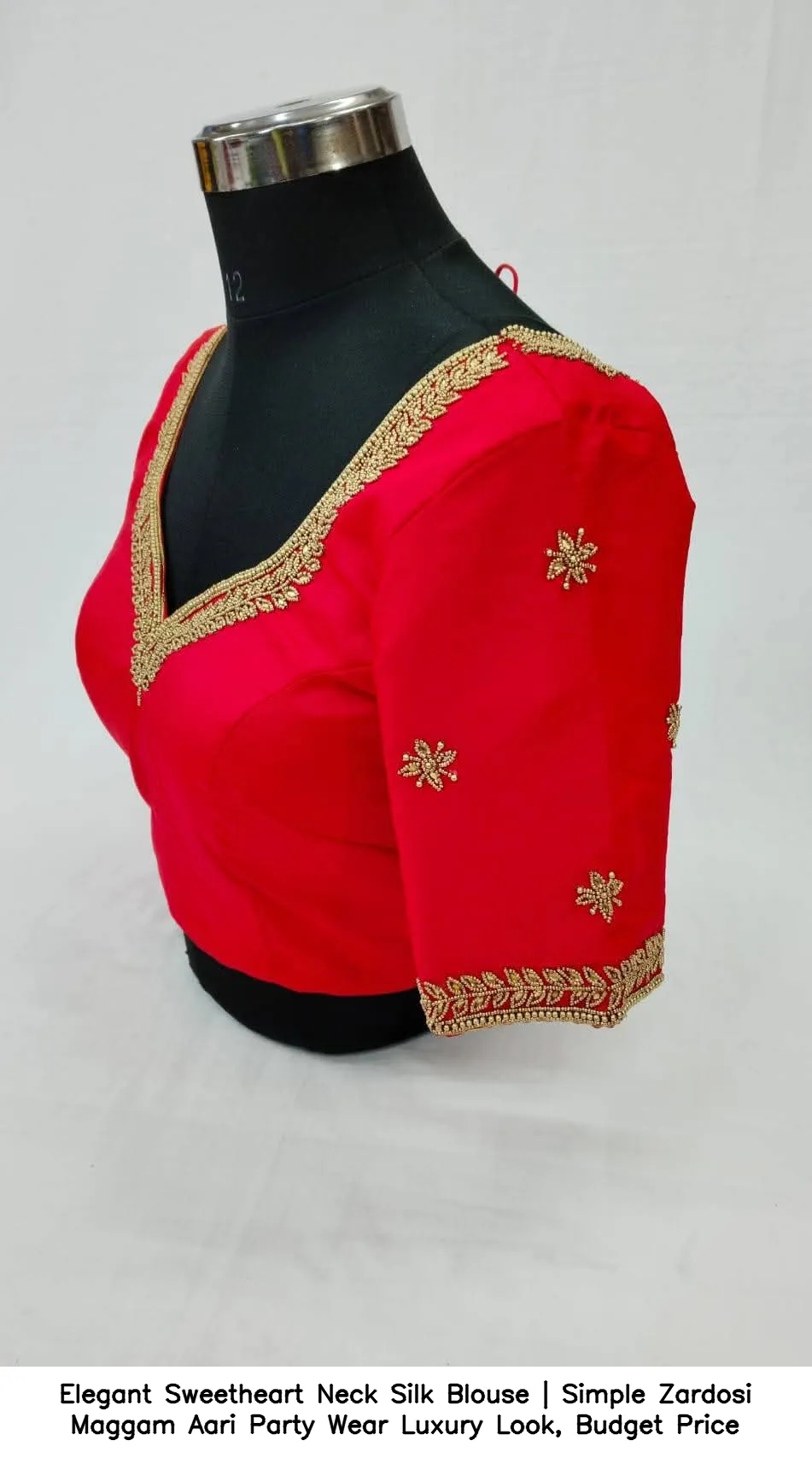 Elegant Sweetheart Neck Silk Blouse | Simple Zardosi Maggam Aari Party Wear – Luxury Look, Budget Price
