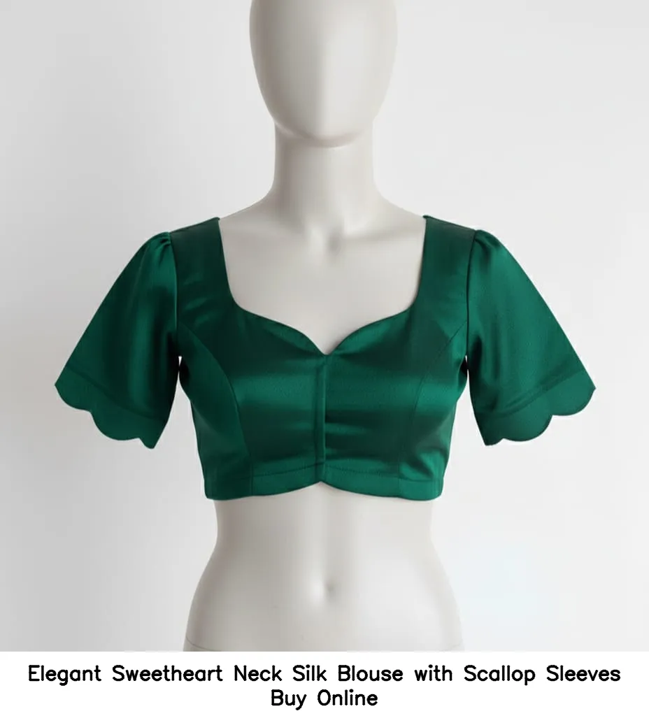 Elegant Sweetheart Neck Silk Blouse with Scallop Sleeves – Buy Online