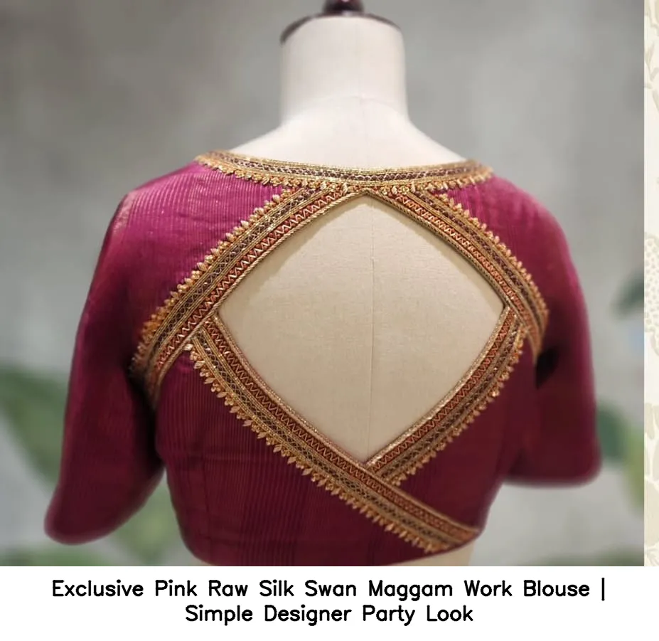 Exclusive Pink Raw Silk Swan Maggam Work Blouse | Simple Designer Party Look