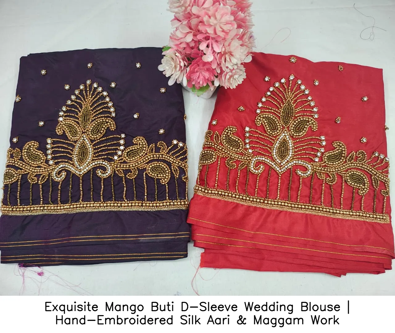 Exquisite Mango Buti D-Sleeve Wedding Blouse | Hand-Embroidered Silk Aari & Maggam Work