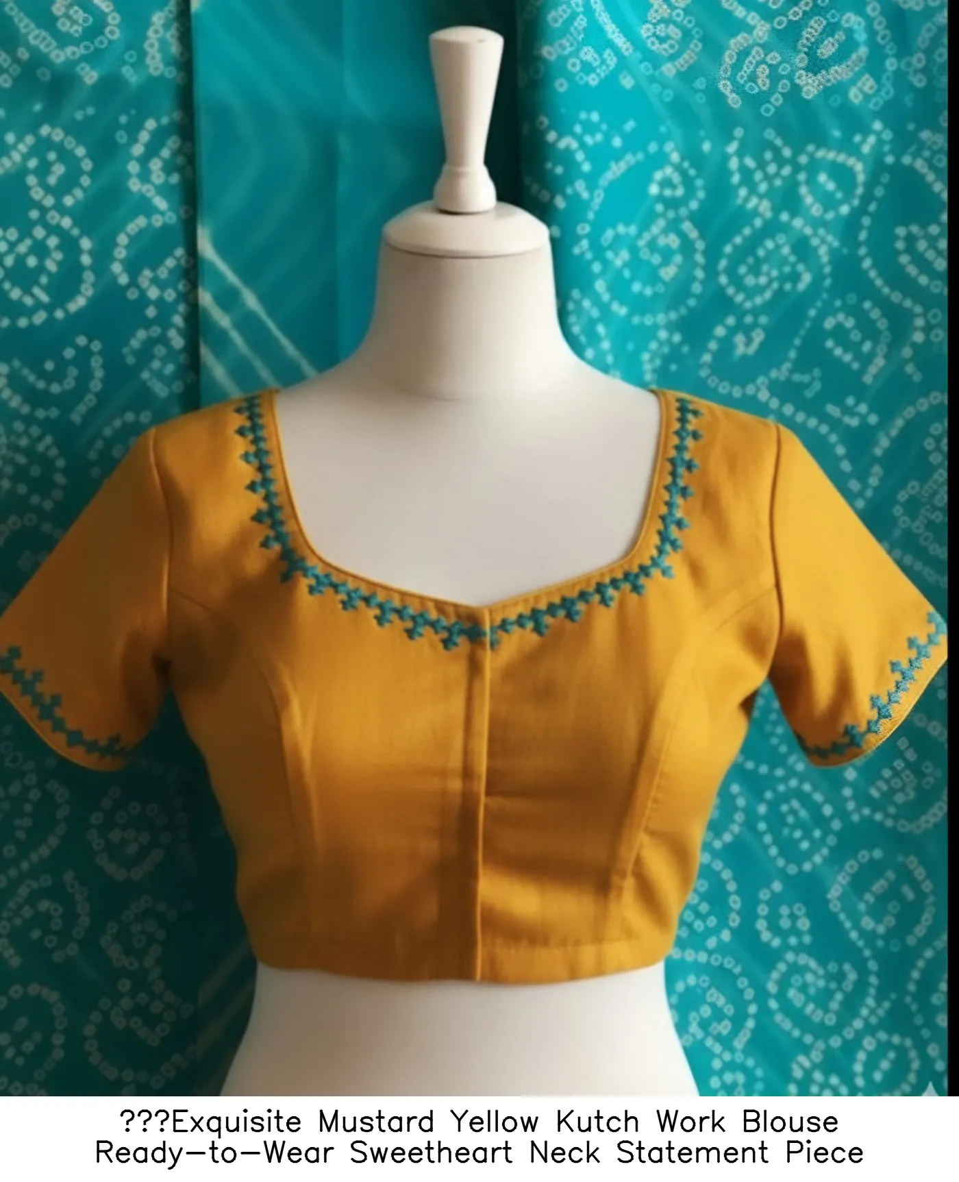Exquisite Mustard Yellow Kutch Work Blouse  Ready-to-Wear Sweetheart Neck Statement Piece