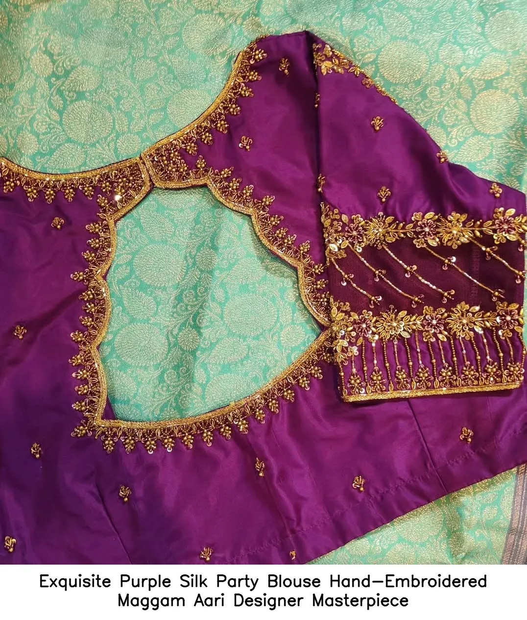 Exquisite Purple Silk Party Blouse – Hand-Embroidered Maggam Aari Designer Masterpiece