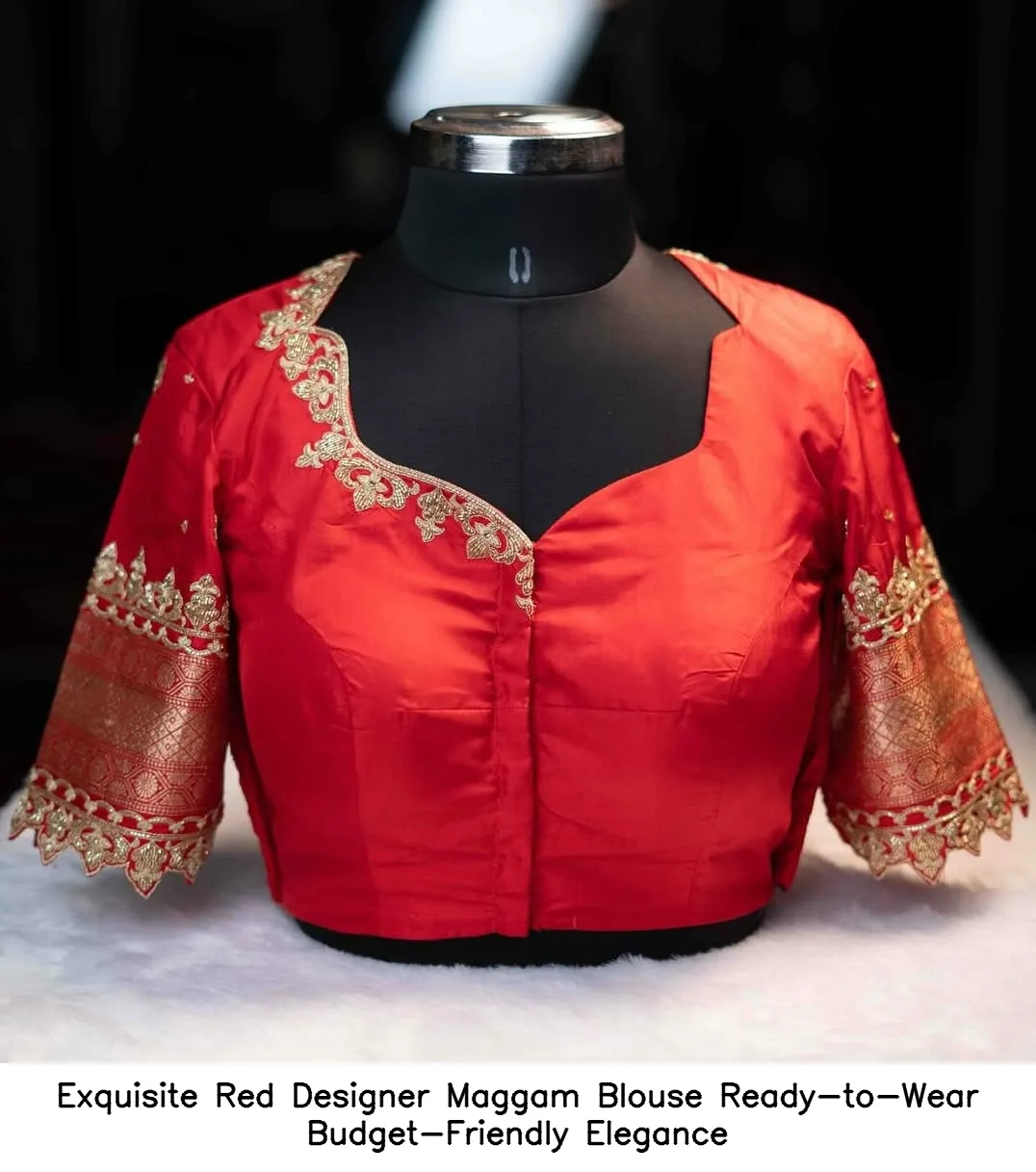 Exquisite Red Designer Maggam Blouse  Ready-to-Wear  Budget-Friendly Elegance