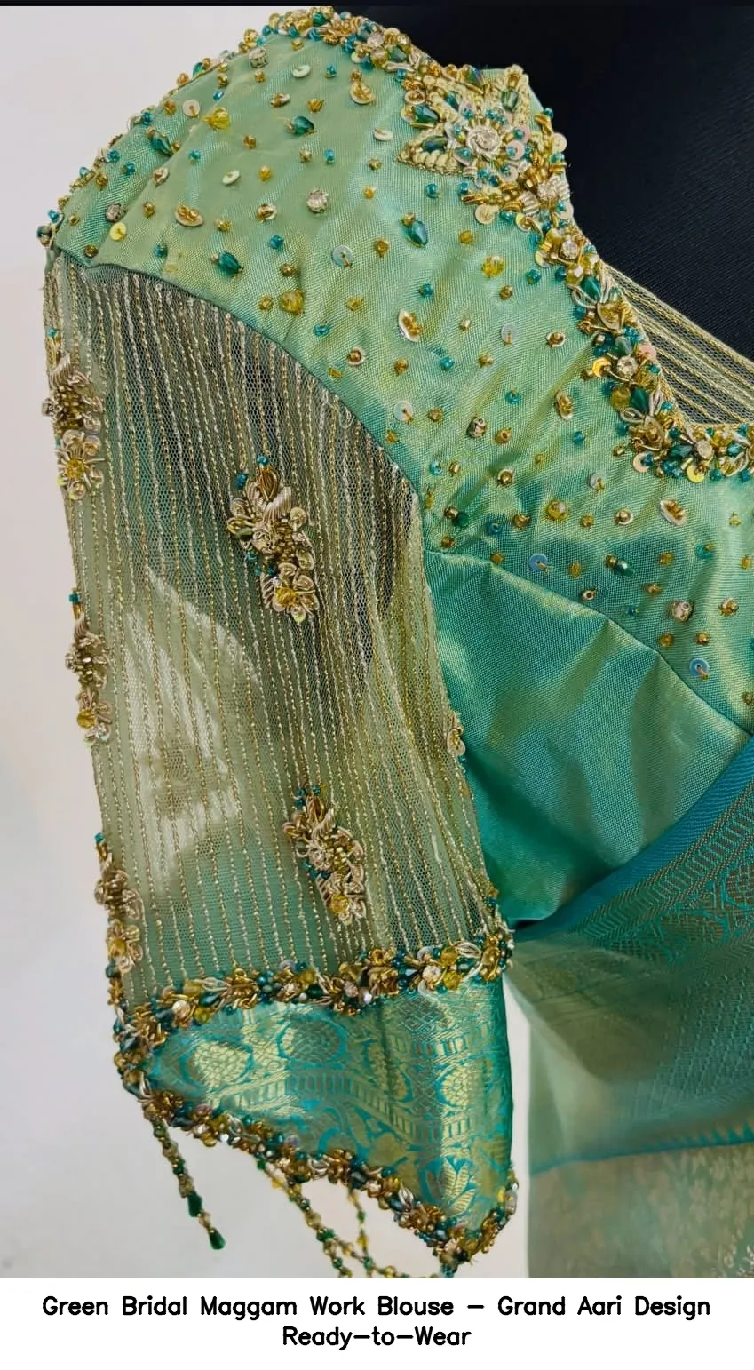 Green Bridal Maggam Work Blouse - Grand Aari Design Ready-to-Wear