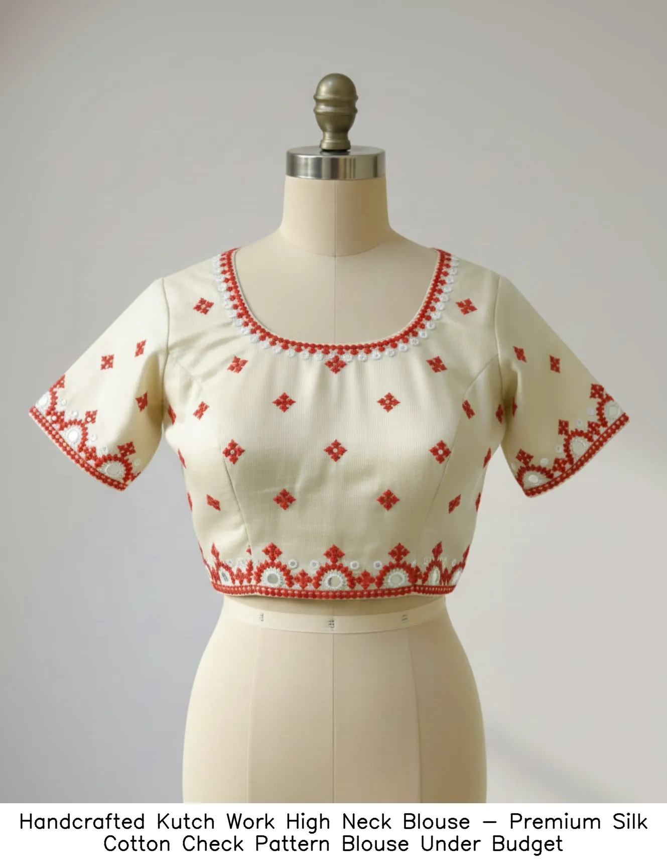 Handcrafted Kutch Work High Neck Blouse - Premium Silk Cotton Check Pattern Blouse Under Budget