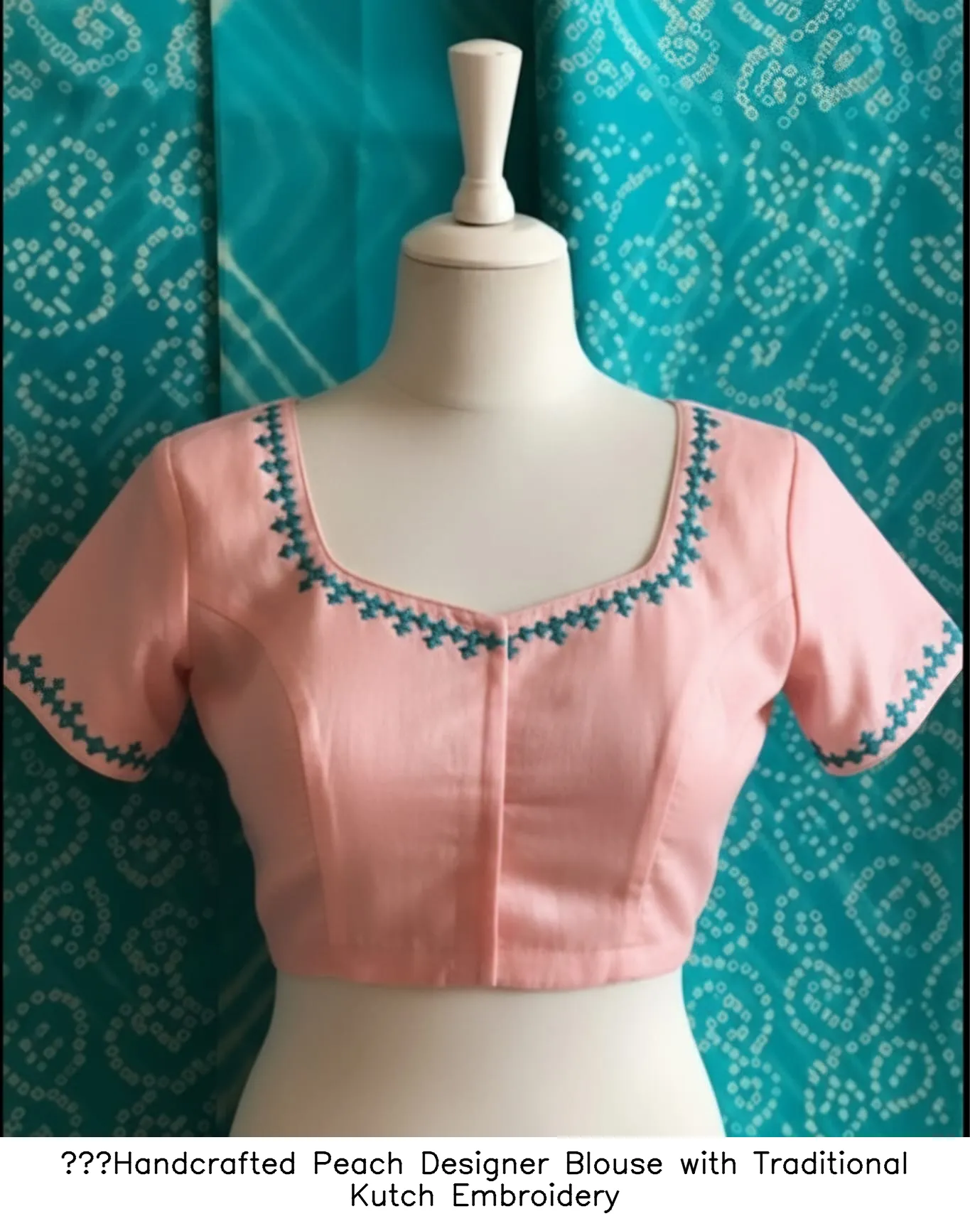 Handcrafted Peach Designer Blouse with Traditional Kutch Embroidery