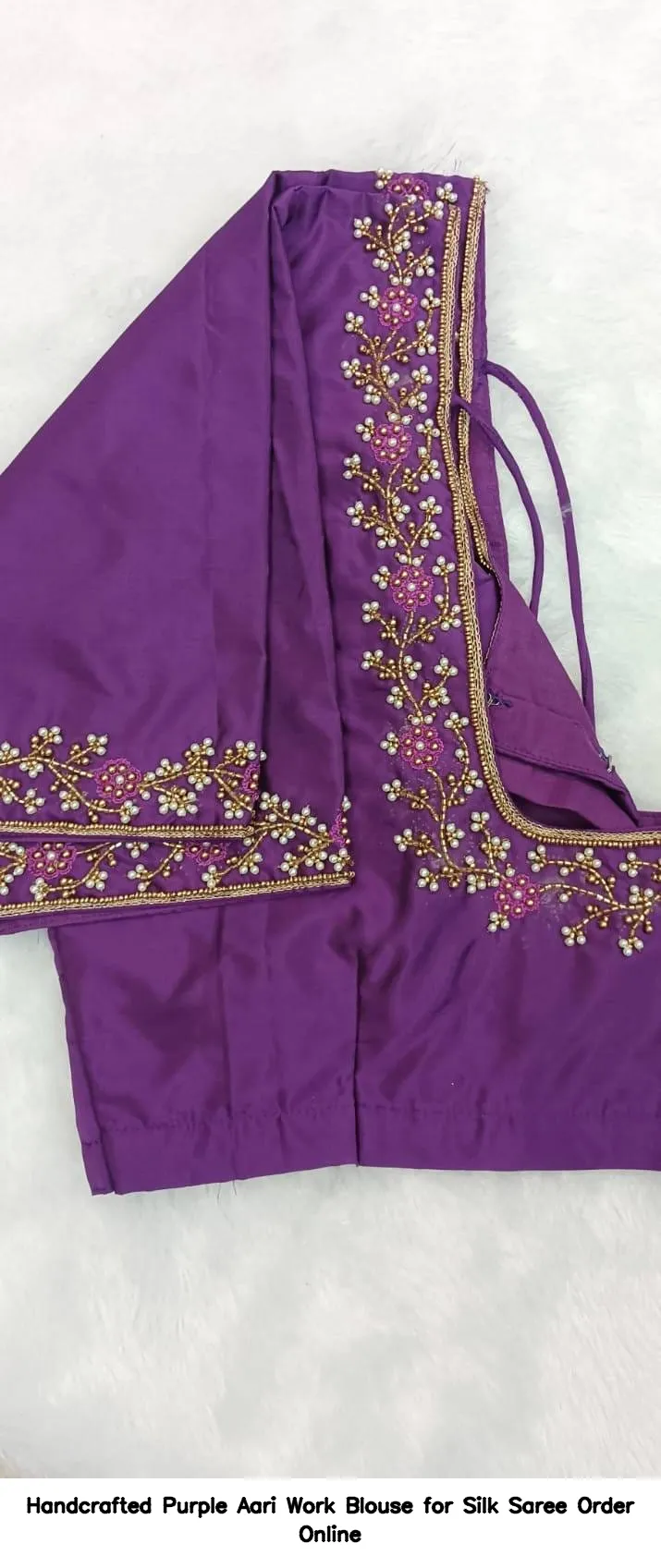 Handcrafted Purple Aari Work Blouse for Silk Saree