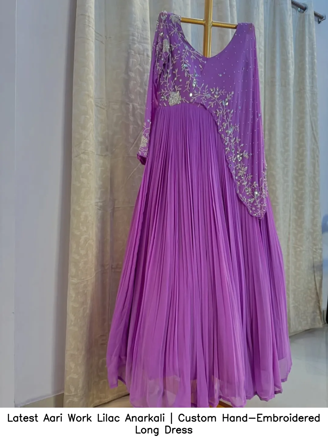 Latest Aari Work Lilac Anarkali | Custom Hand-Embroidered Long Dress