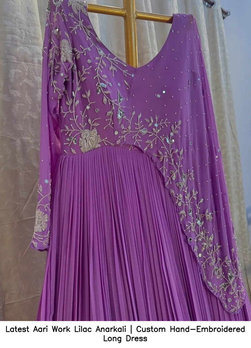 Latest Aari Work Lilac Anarkali | Custom Hand-Embroidered Long Dress - Image 2