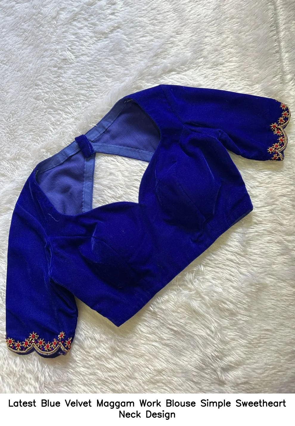 Latest Blue Velvet Maggam Work Blouse – Simple Sweetheart Neck Design