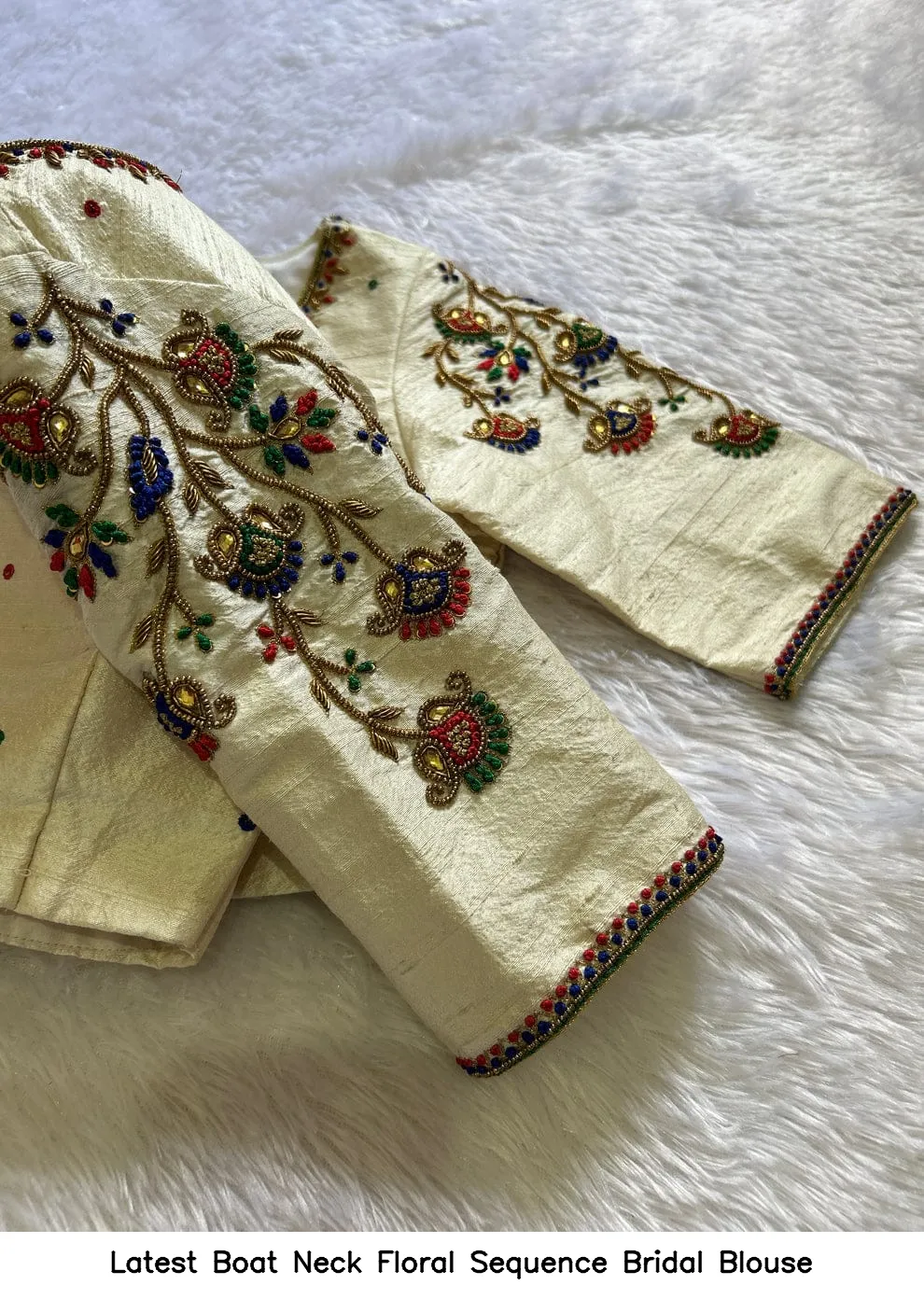 Latest Boat Neck Floral Sequence Bridal Blouse