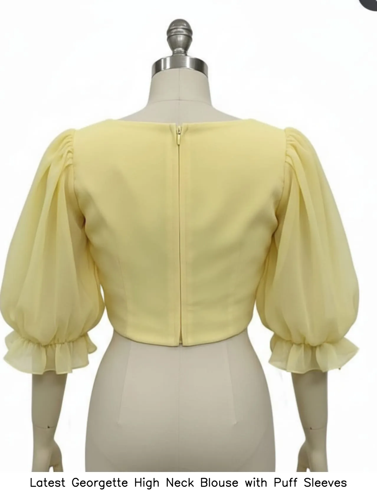 Latest Georgette High Neck Blouse with Puff Sleeves