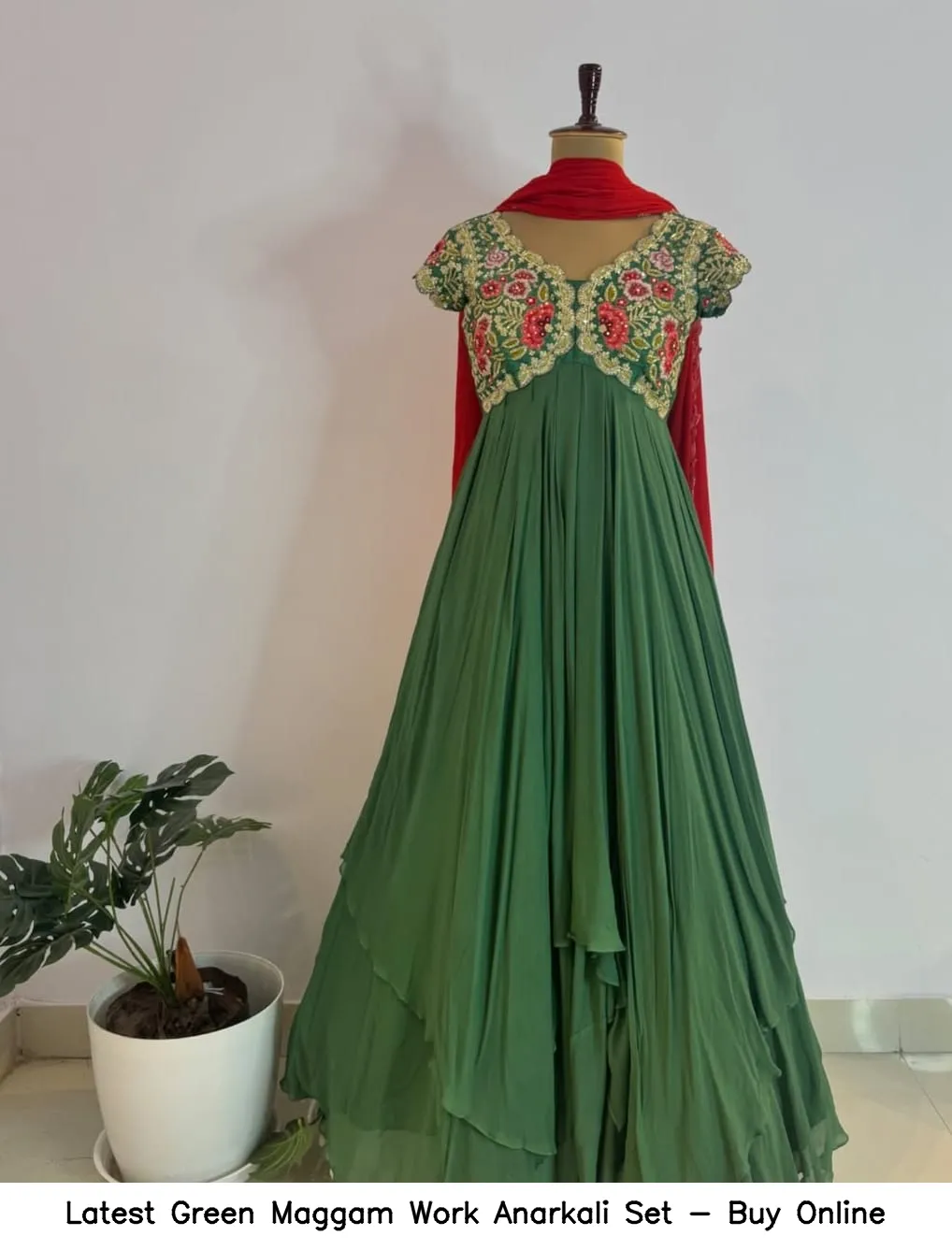 Latest Green Maggam Work Anarkali Set - Buy Online