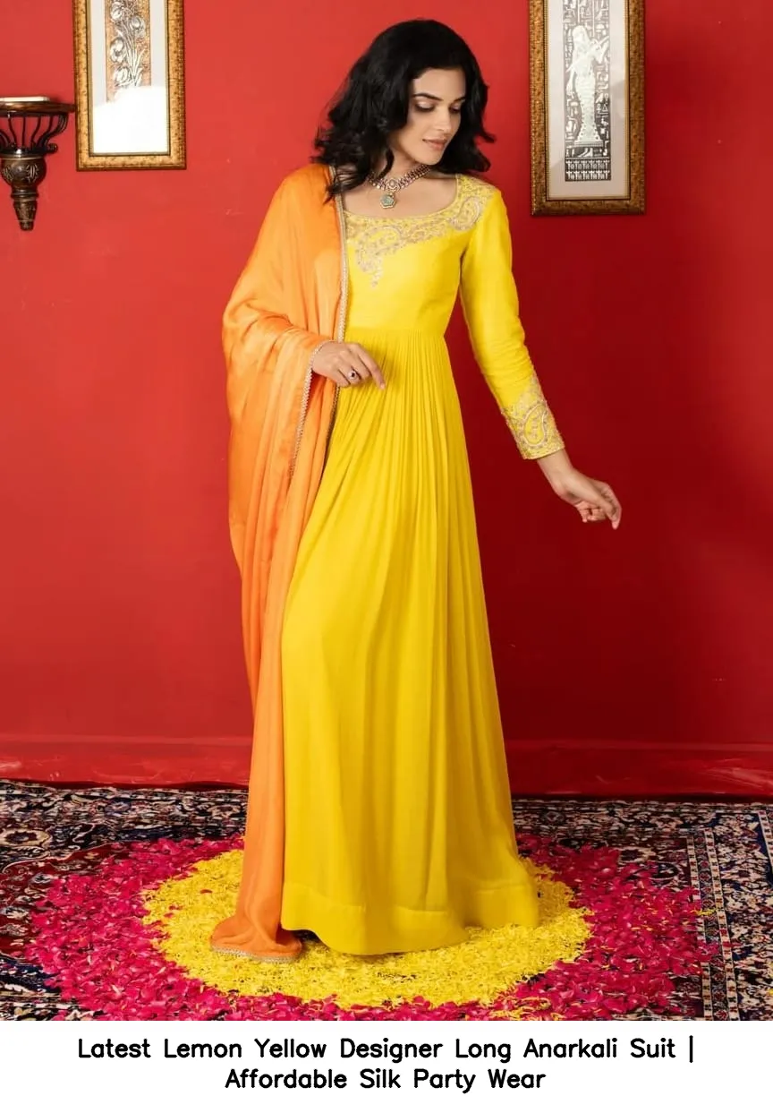 Latest Lemon Yellow Designer Long Anarkali Suit | Affordable Silk Party Wear