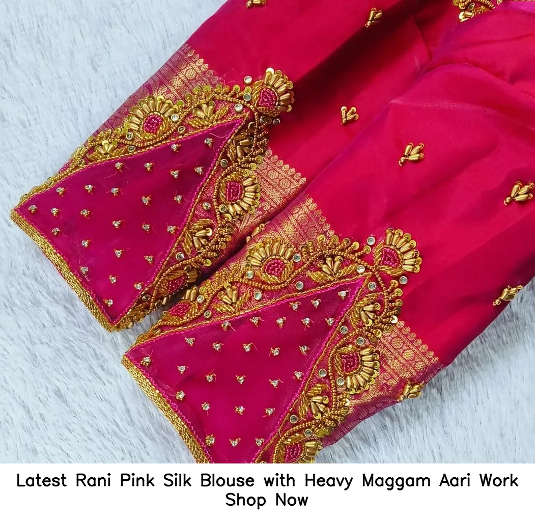 Latest Rani Pink Silk Blouse with Heavy Maggam Aari Work – Shop Now