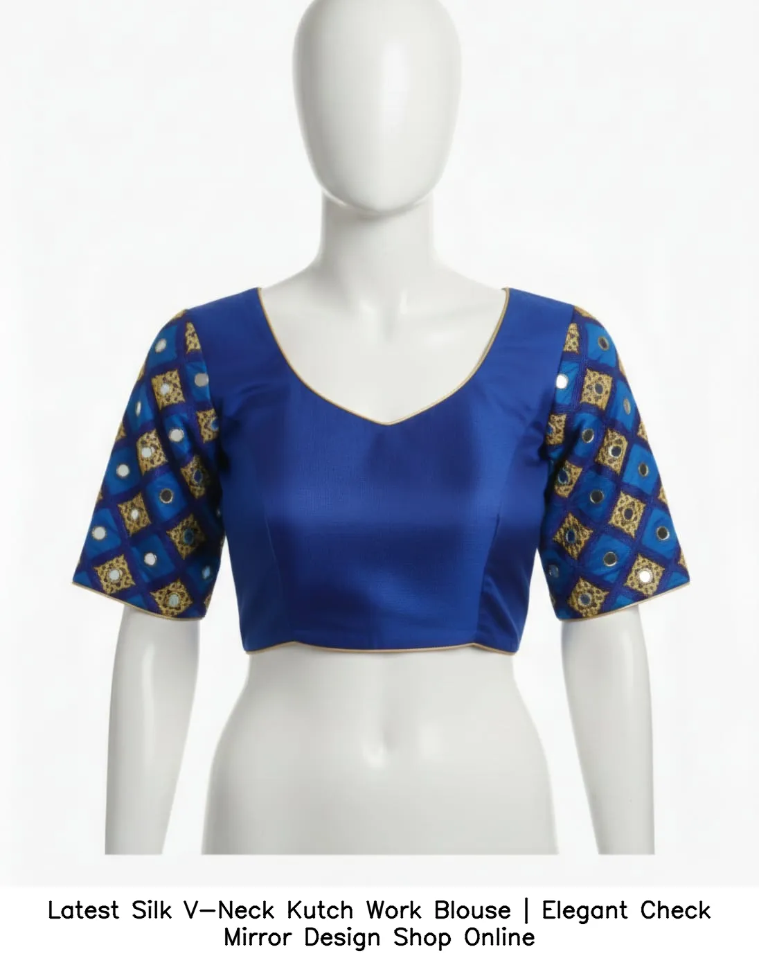 Latest Silk V-Neck Kutch Work Blouse | Elegant Check Mirror Design – Shop Online
