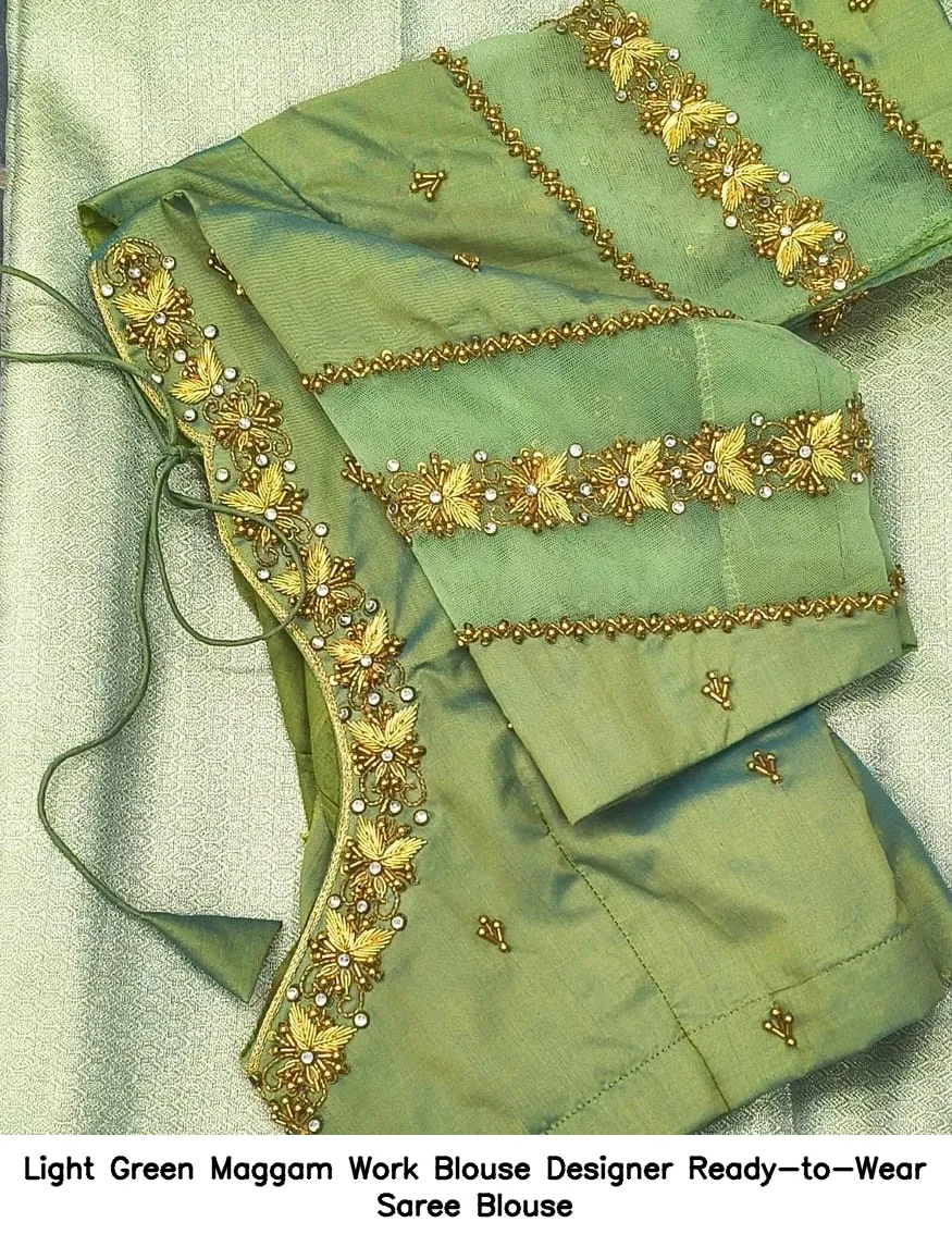 Light Green Maggam Work Blouse Designer Ready-to-Wear Saree Blouse