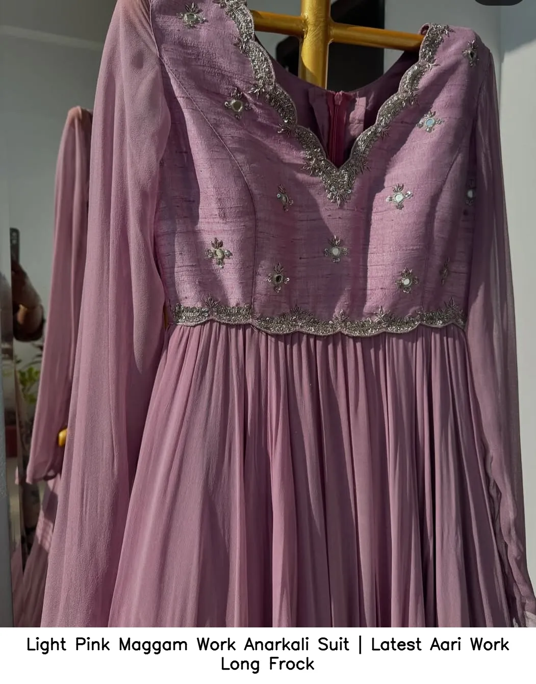 Light Pink Maggam Work Anarkali Suit | Latest Aari Work Long Frock - Image 2