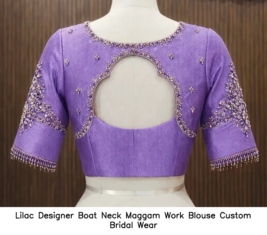 Lilac Designer Boat Neck Maggam Work Blouse – Custom Bridal Wear