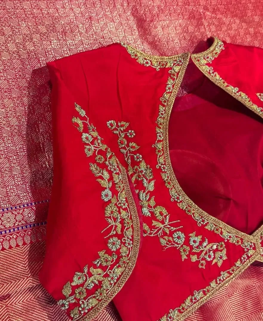 Luxury Red Maggam Work Blouse  Designer Cutwork Bridal Masterpiece