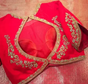 Handcrafted Maggam embroidered silk saree
